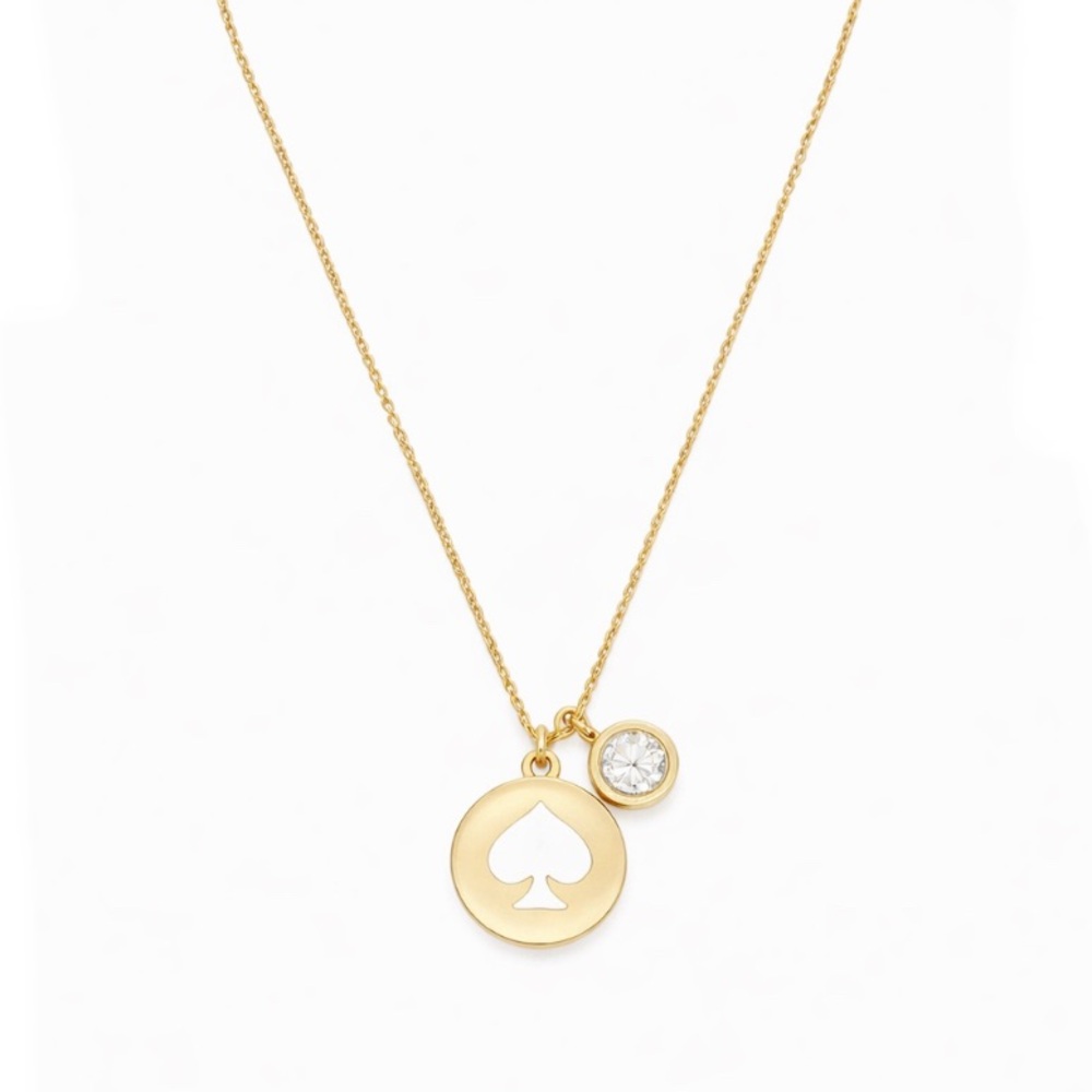 Kate Spade Spot the Spade Gold Necklace with White Spade Pendant and Crystal